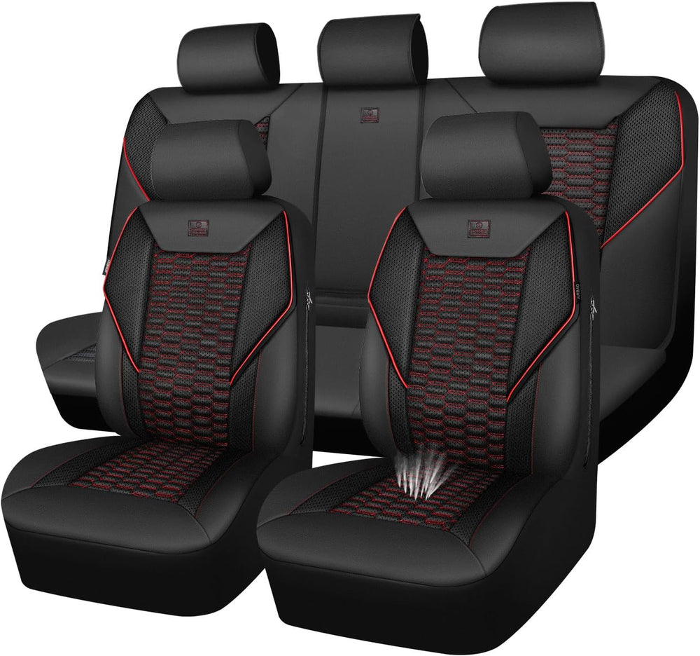 CAR PASS 3D Foam Mesh Leather Car Seat Covers Full Set,Breathable Mesh Faux L...
