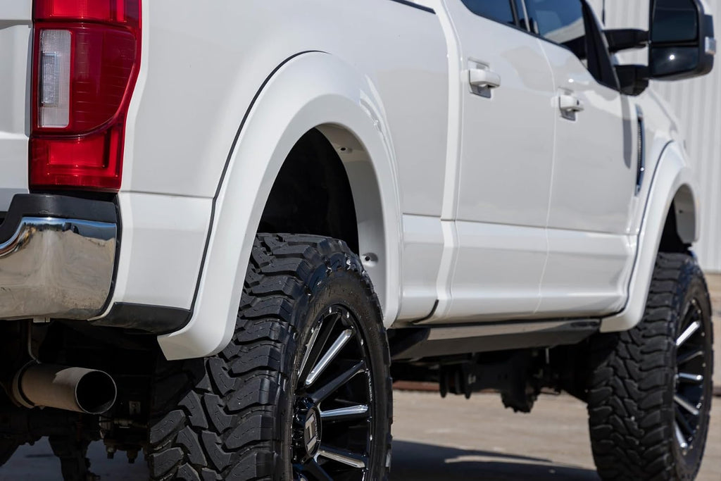 Rough Country Sport Fender Flares for Ford F-250/F-350 Super Duty (2017-2022) - 1" Tire Coverage, 7" Height, UV-Resistant ABS, Paintable Matte Black