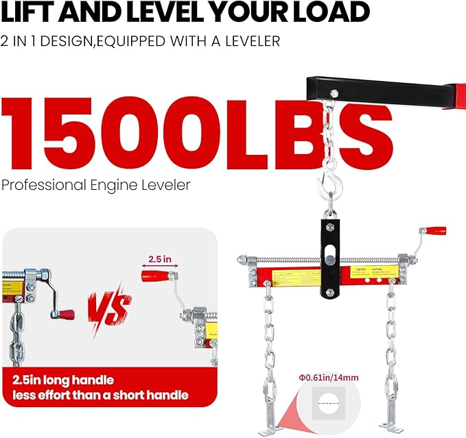 Engine Lift with Load Leveler, 2T Heavy Duty Alloy Steel Folding Cherry Picker - Image 8