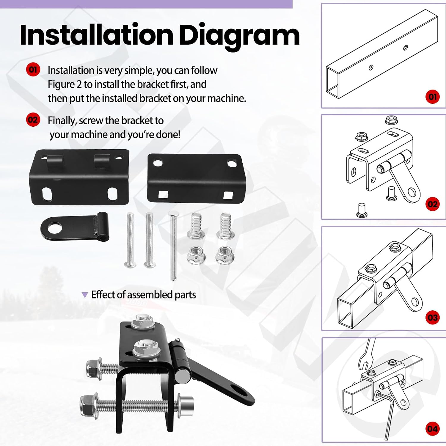 Universal Snowmobile Bumper Hitch Kit - Adjustable Heavy-Duty Steel Sled Trailer Towing Hook Kit Compatible with Polaris, Ski-Doo, Yamaha, Arctic Cat Tongue Type Snowmobile and More
