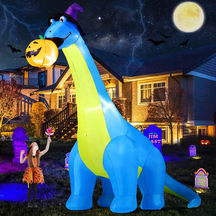 COMIN 10 FT Halloween Animated Inflatable Dinosaur Pumpkin with Shake Head