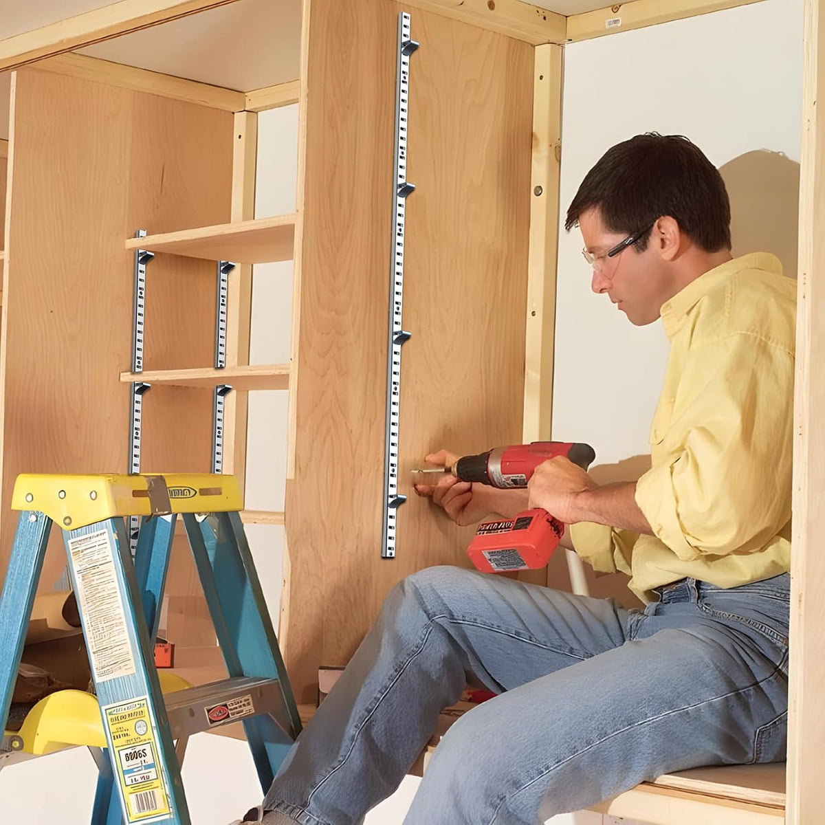 36 inch shelf pilaster with 40 clips and, front angle view