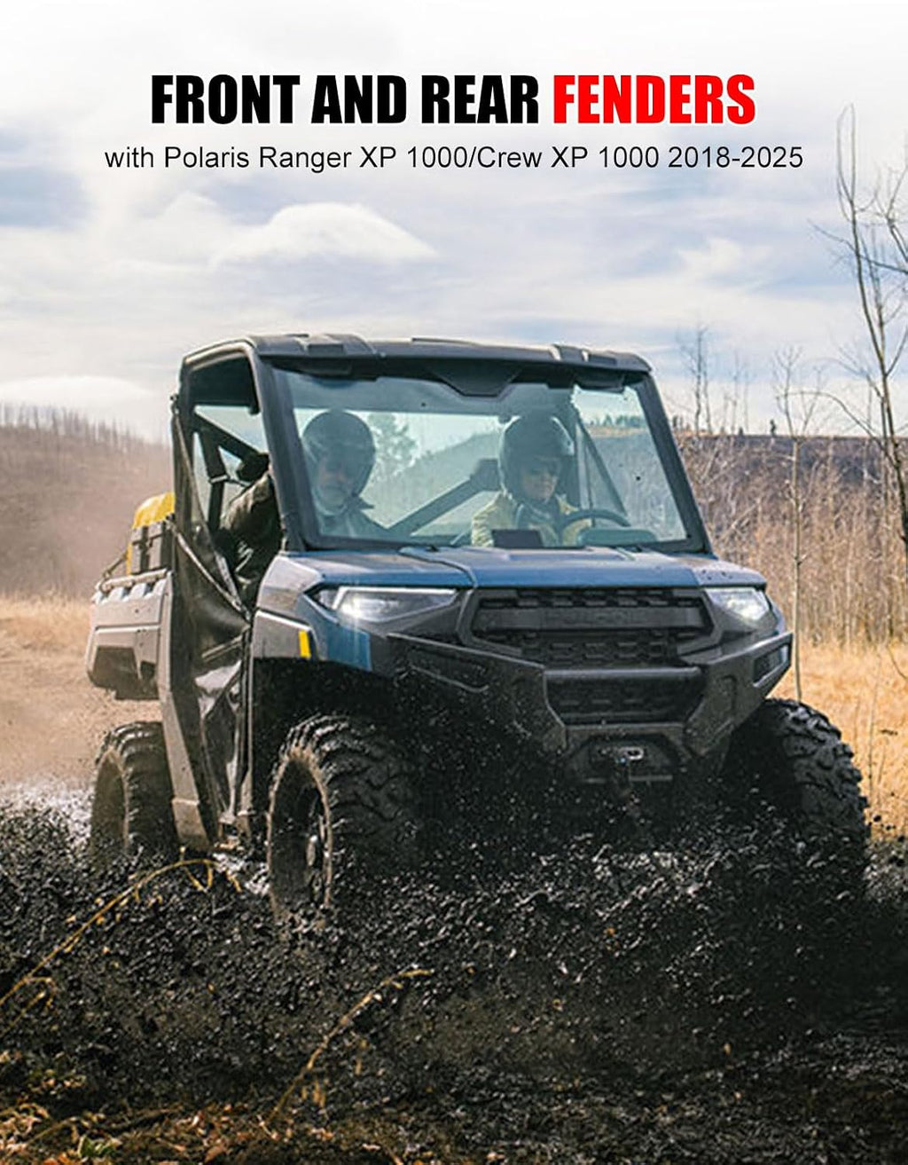 Fender Flares Extensions for Polaris Ranger XP 1000, Front & Rear UTV Mud Flaps, Heavy-Duty Combined Extended Mud Guards for Polaris Ranger XP 1000 Crew 2018-2025 Accessories (4PCS)
