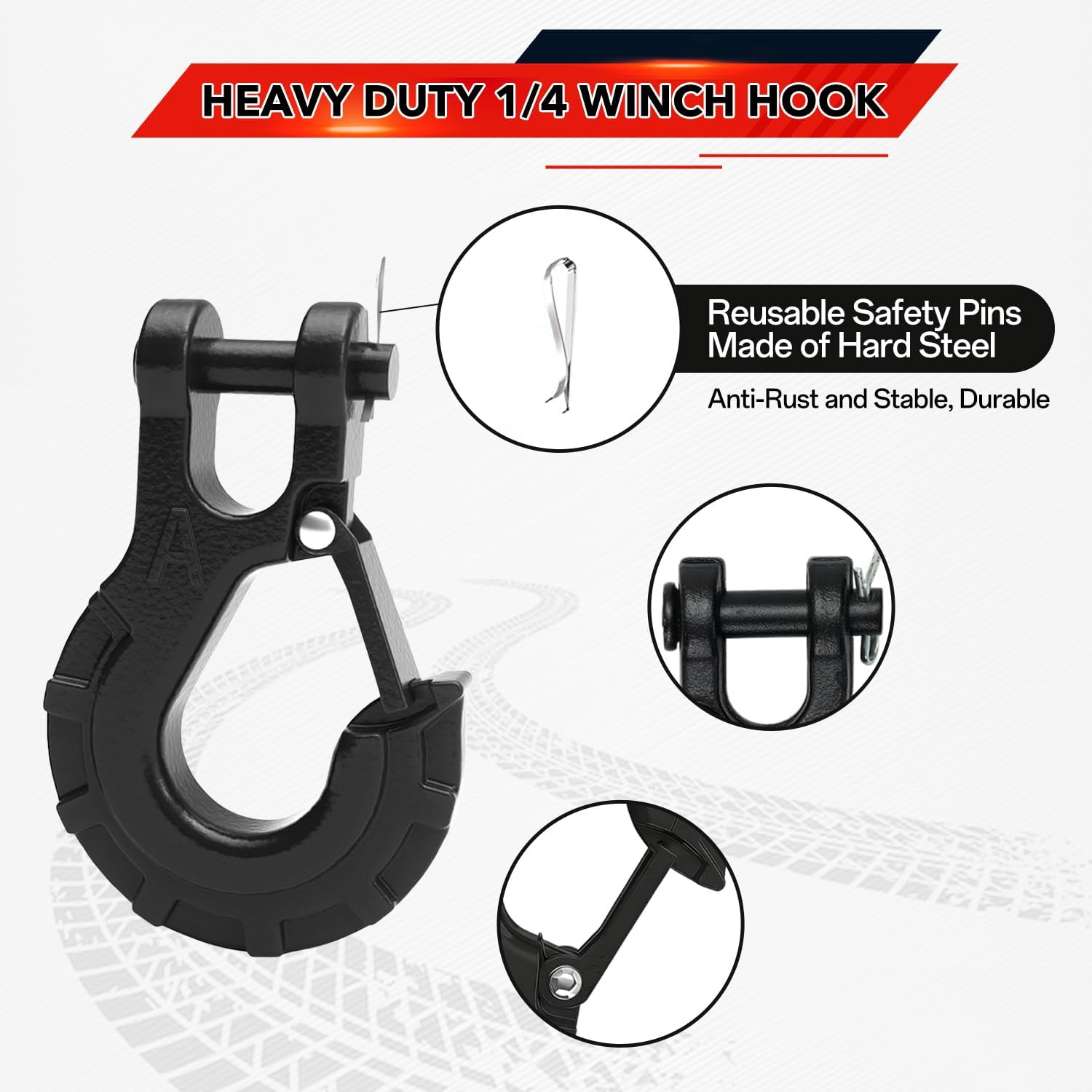 1/4 Winch Hook, Heavy Duty Clevis Slip Hook with E-Coated, Black | Forged Steel Winch Hook for Trailer, Transport, Lift & Pull, Black