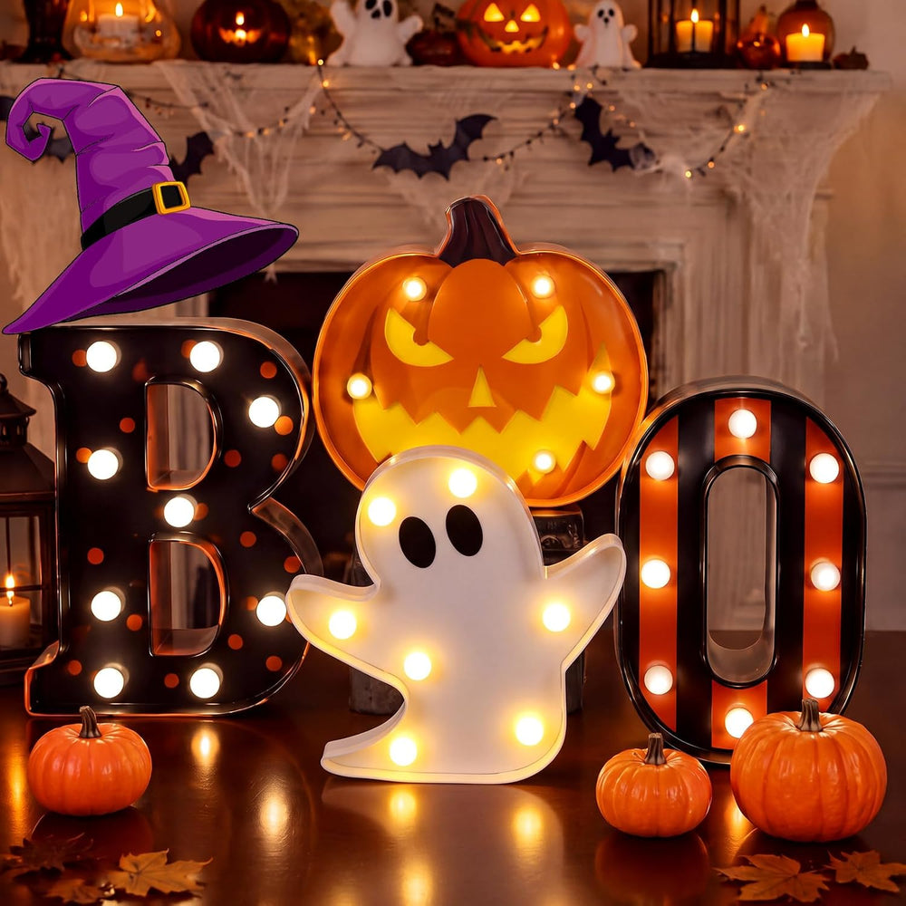 Ganeen Plastic Halloween Decoration LED Pumpkin Ghost Boo Light up Sign