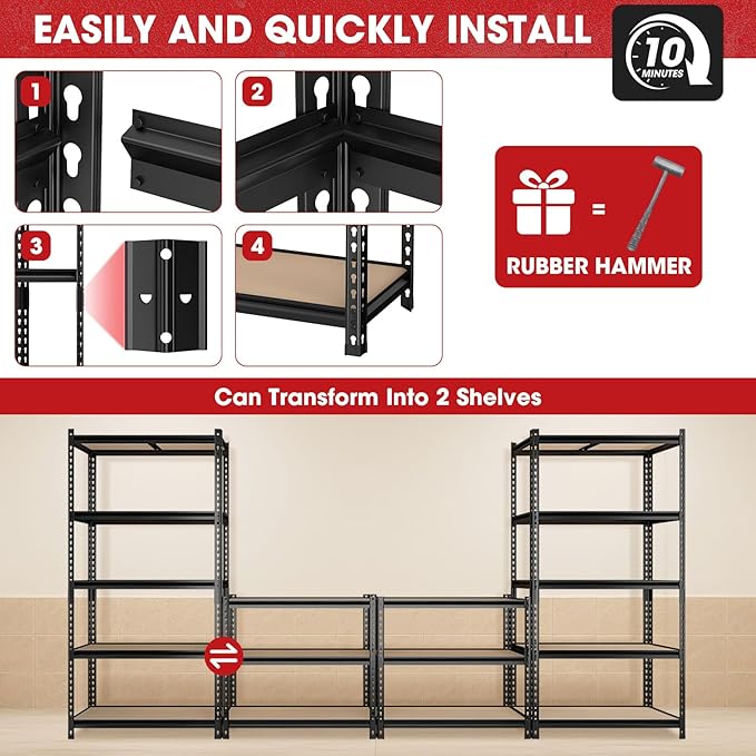 72" H Metal Storage Shelves 1500LBS Heavy Duty, 5 Tier Garage Shelving Unit - Image 5