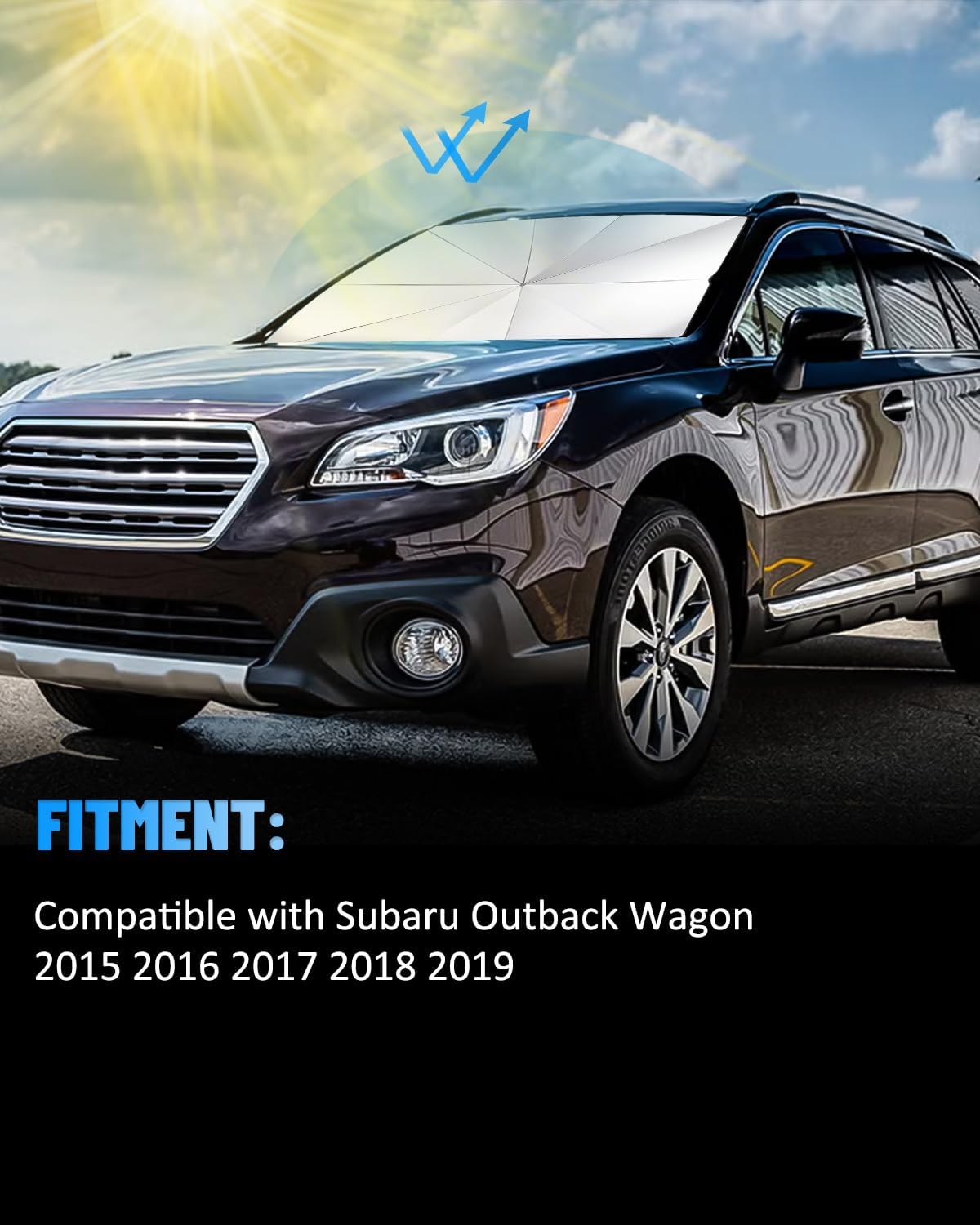 Windshield Sun Shade Umbrella Compatible with Subaru Outback Wagon 2015 2016 2017 2018 2019, Foldable Reflective Sunshade for UV Protection & Heat Reduction