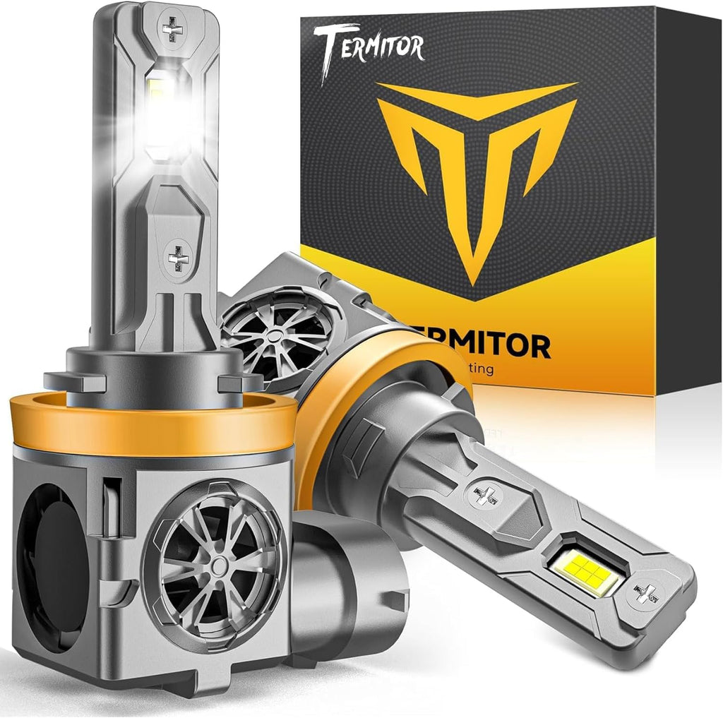 Termitor Upgraded H11/H9 Light Bulbs, 96,000LM Ultra Bright Output, 6500K Cool White, IP68 Waterproof, 1:1 OEM Halogen Size, 3-Minute Plug and Play Installation, Pack of 2