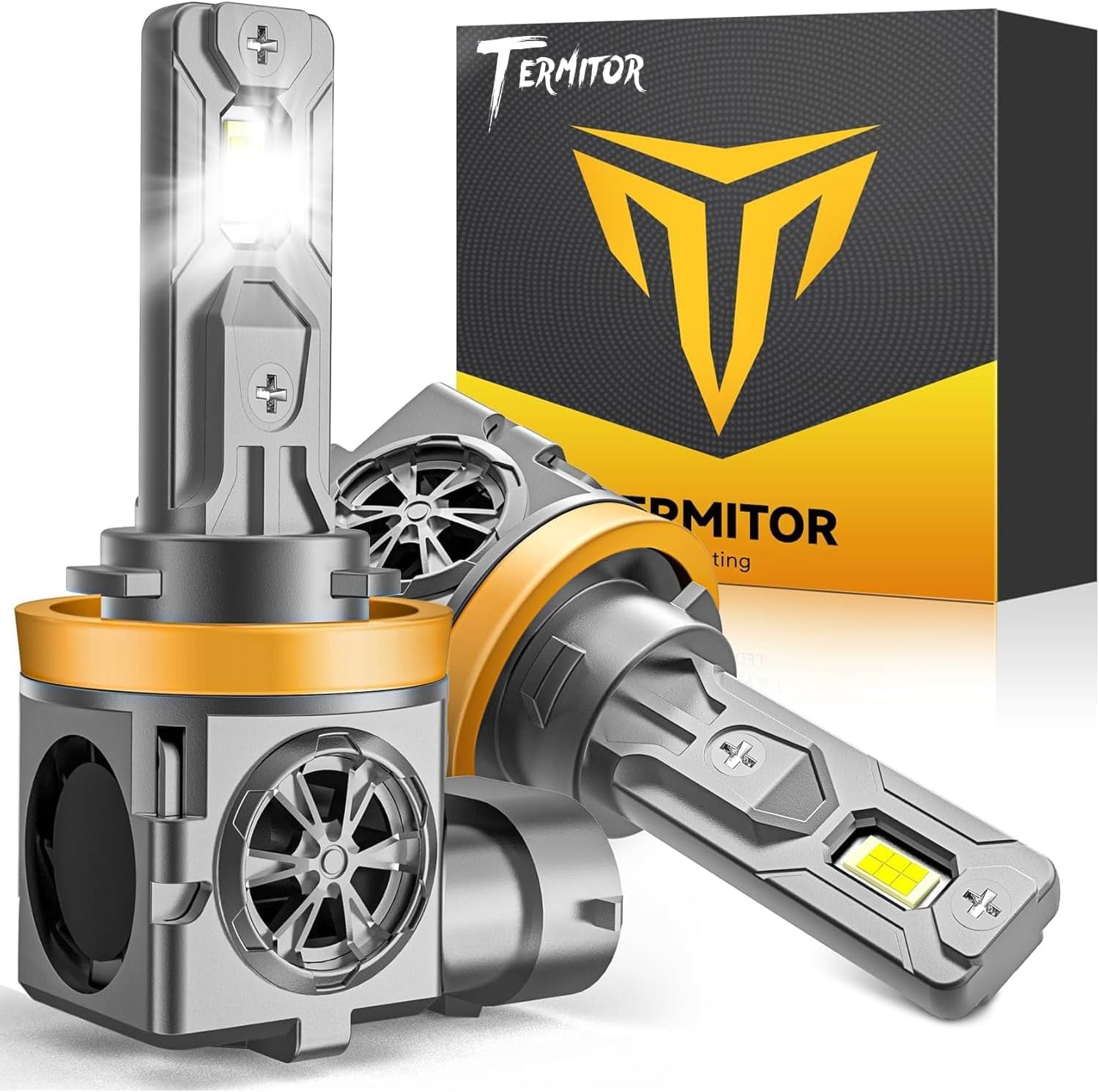 Termitor Upgraded H11/H9 Light Bulbs, 96,000LM Ultra Bright Output, 6500K Cool White, IP68 Waterproof, 1:1 OEM Halogen Size, 3-Minute Plug and Play Installation, Pack of 2