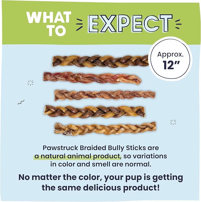 Pawstruck Natural 12” Braided Bully Sticks (25 Count)