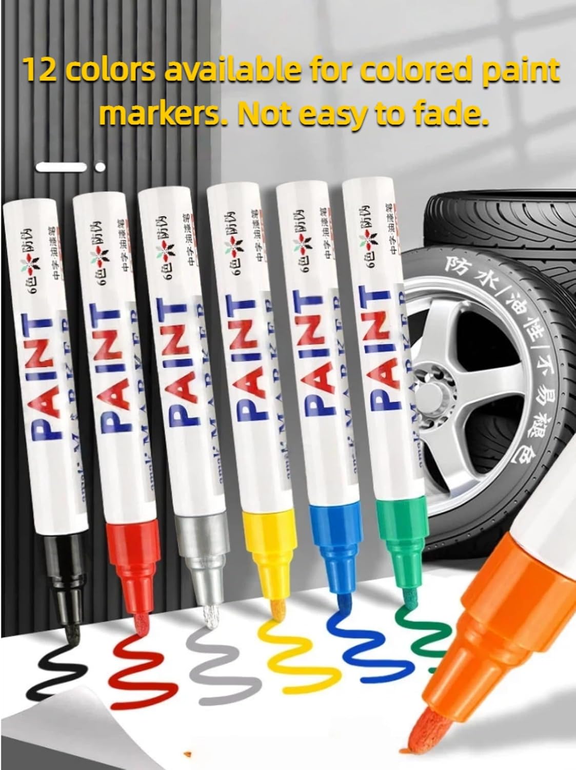 Oil-Based Paint Markers for Tires, Quick Dry Permanent Pen Set for Glass, Ceramic, Wood, Metal, Plastic, Rock Painting (12 Colors)