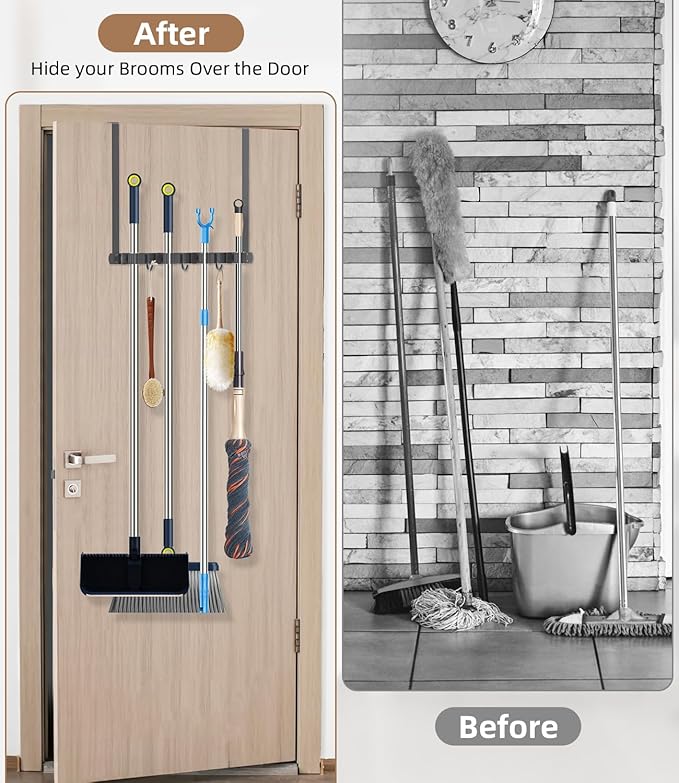 Broom Holder Over The Door-304 Stainless Steel Mop and Broom Holder Wall - Image 2