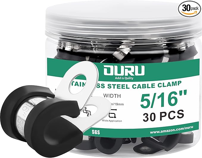 30pcs 5/16 Inch Stainless Steel Cable Clamps, Rubber Coated Cushioned Insulated by OURU