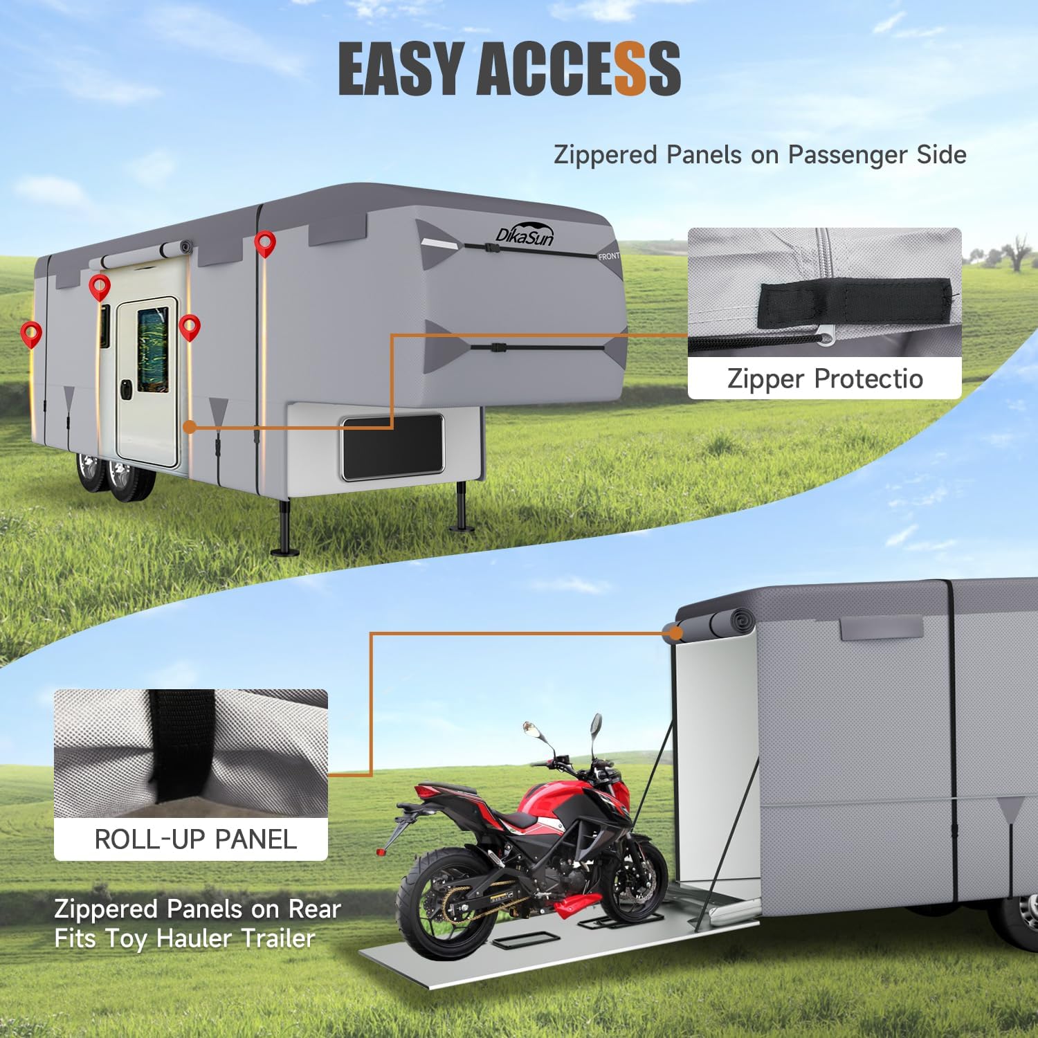 5th Wheel RV Covers 40' ~ 44', Fifth Wheel Travel Trailer Cover with 7-PLy Layers Windproof Waterproof Toy Hauler Camper Cover RV Skirting for Winter Protection