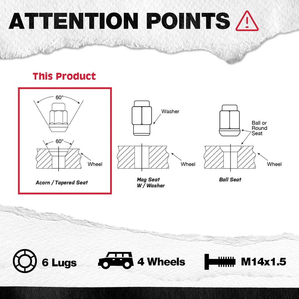 KSP M14X1.5 Open End Acorn Bulge Wheel Lug Nuts, Zinc Finish, 3/4"(19mm) Hex 0.84”(21mm) Height Conical Seat 60 Degree for Truck/Tuner Aftermarket Rims Pack 24 pcs, 1 Year Support