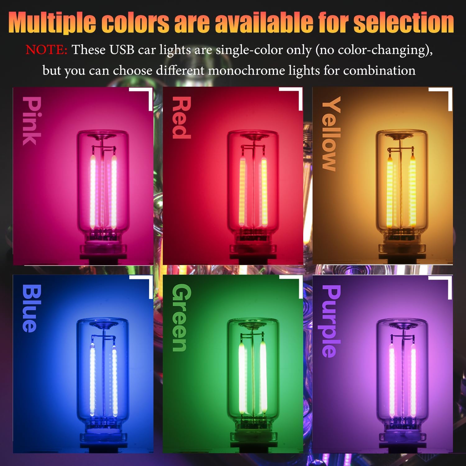 1 Pack Car LED Lights Interior, USB Light for Car Decor & Bedroom, Touch Dimmable Ambient Lighting, Mini Glass Bottle Night Light for Camping Gifts-Purple
