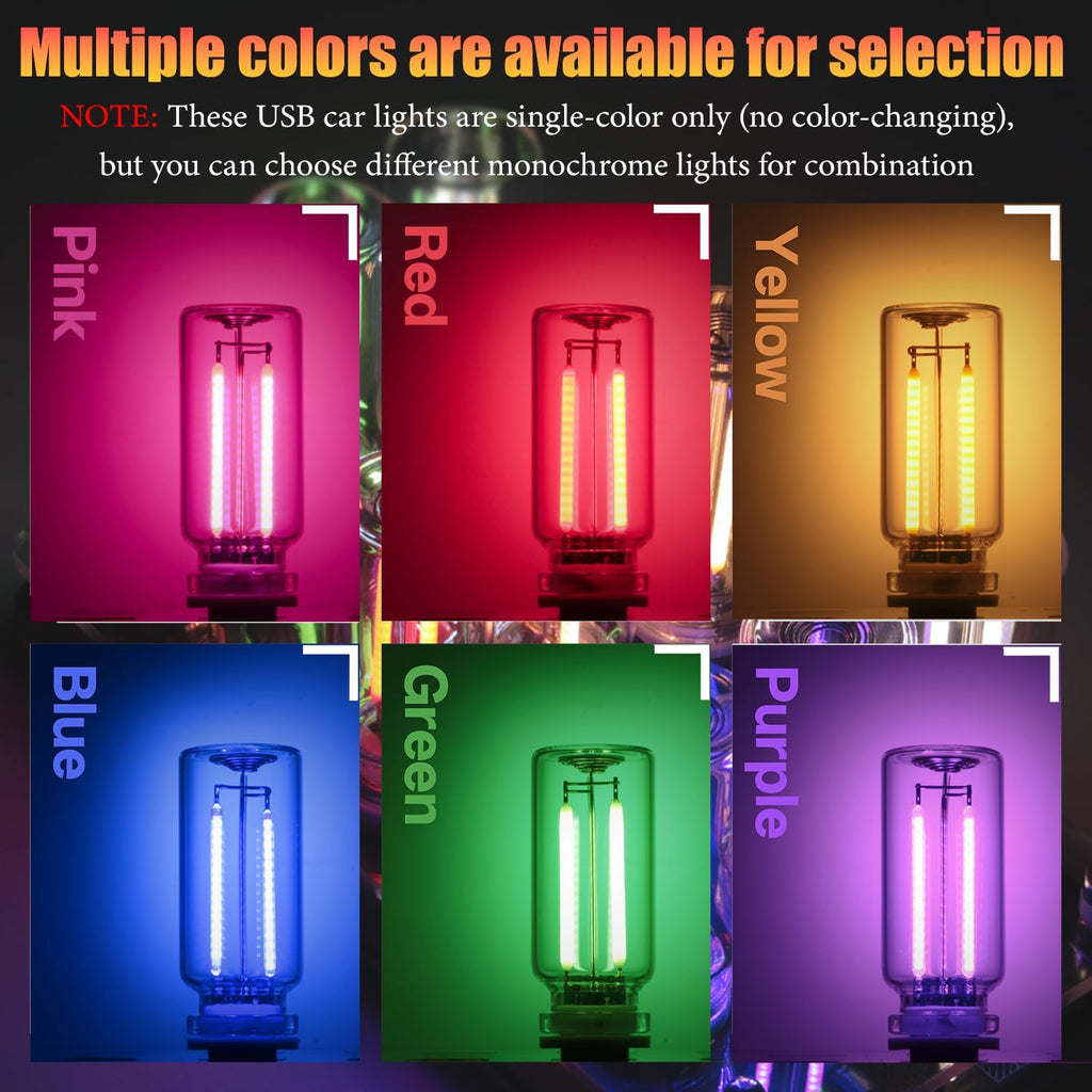 1 Pack Car LED Lights Interior, USB Light for Car Decor & Bedroom, Touch Dimmable Ambient Lighting, Mini Glass Bottle Night Light for Camping Gifts-Blue