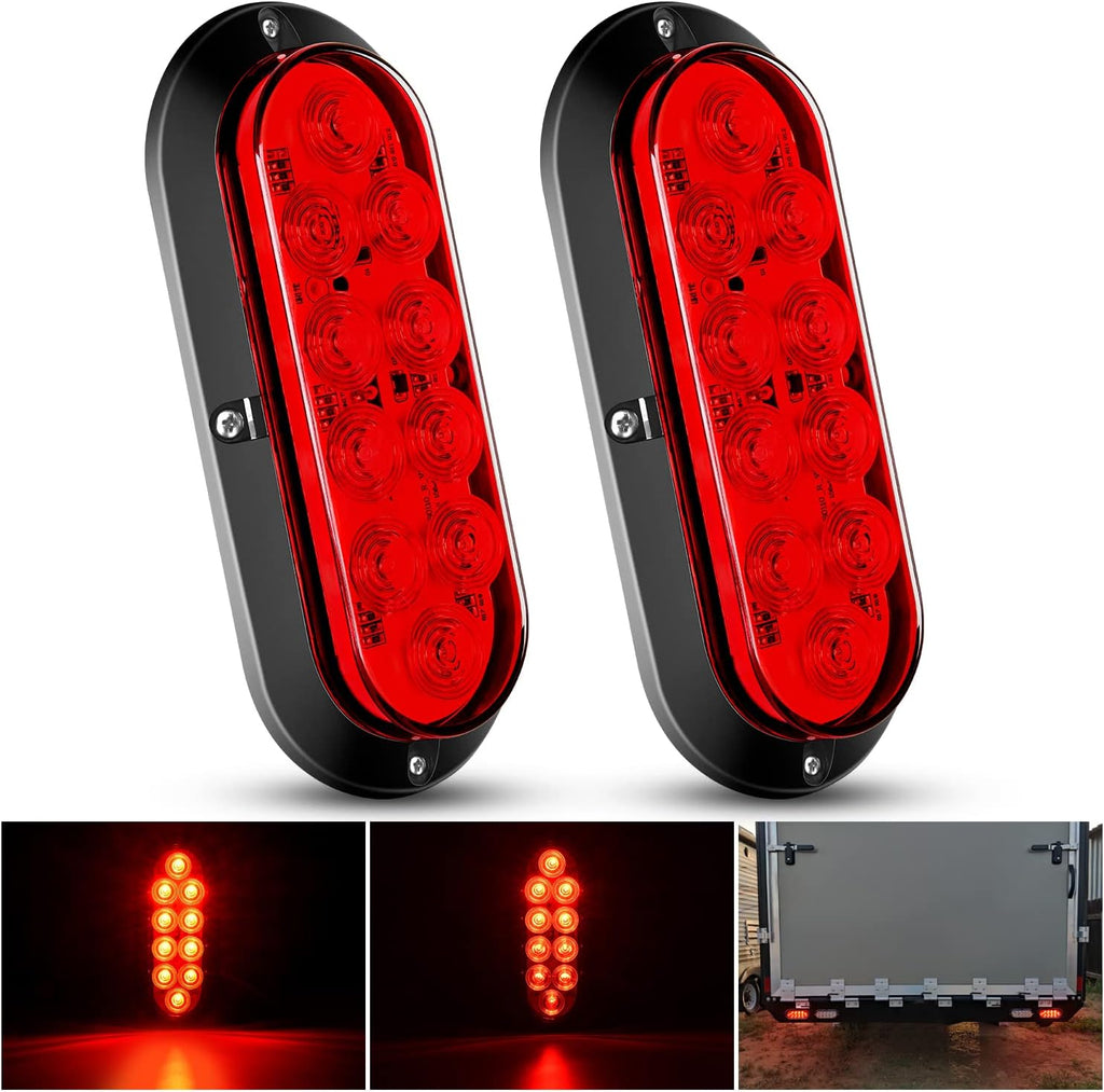 Nilight 6 Inch Oval Red LED Trailer Tail Light Surface Mount 2PCS 10 LEDs Waterproof Stop Brake Turn Trailers Lights for Truck RV Boat Bus Lorry Camper Van Caravan