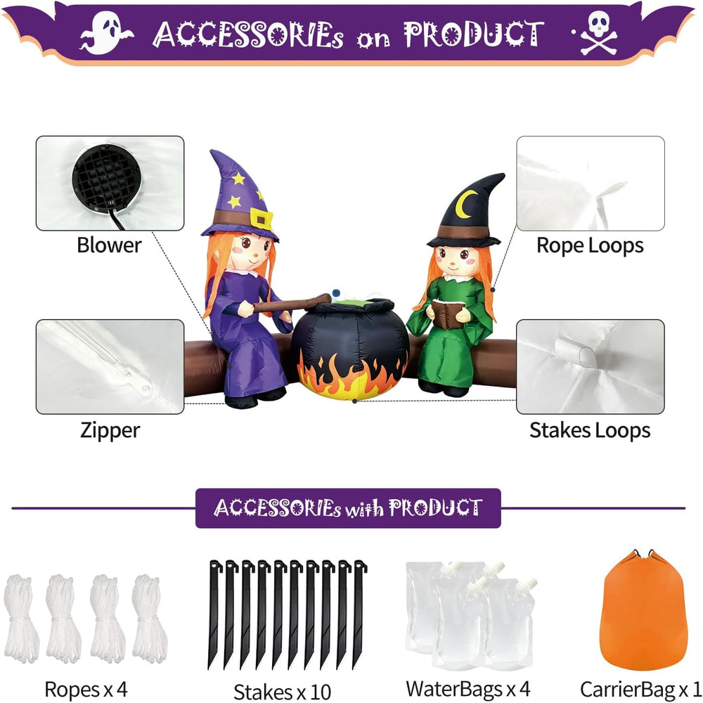 DomKom 6FT Halloween Inflatable Blow Up Decorations, Cute Witches with Cauldr...