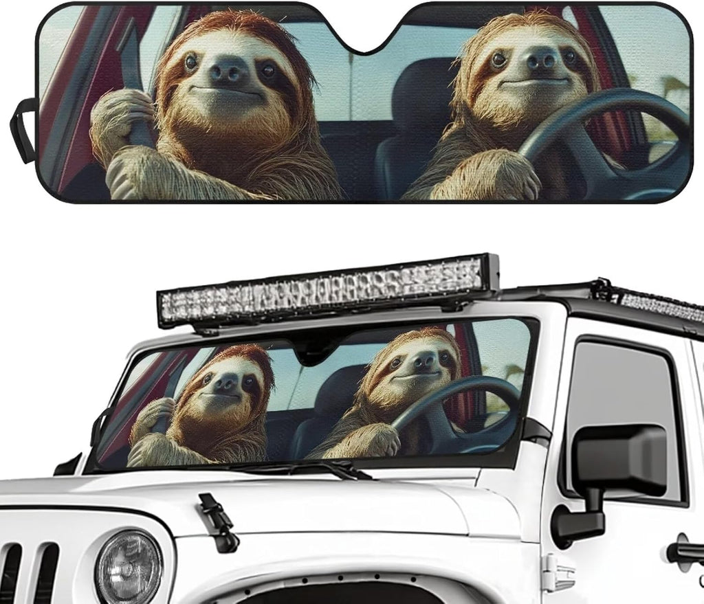 Tuoxiukan Sloth Car Sun Shade Windshield for Jeep Wrangler TJ JK Funny Car Front Windshield Sun Blocker Reflect Heat and UV Rays That Keeps Vehicle Cool