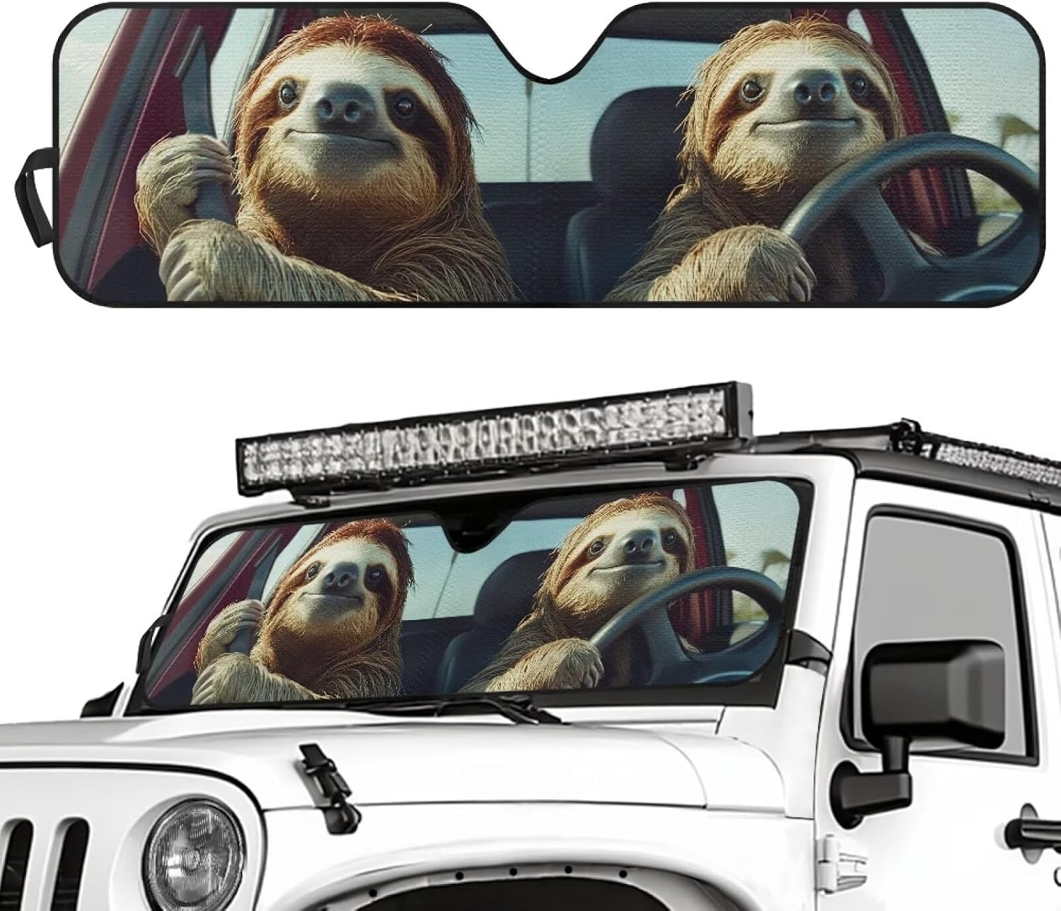 Tuoxiukan Sloth Car Sun Shade Windshield for Jeep Wrangler TJ JK Funny Car Front Windshield Sun Blocker Reflect Heat and UV Rays That Keeps Vehicle Cool