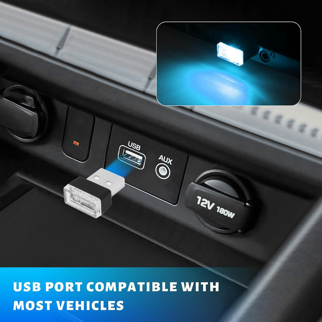 4 PCS USB LED Car Atmosphere Lamp, Mini Night LED Vehicle Trunk Ambient Lighting Kit, Portable Plug-in USB Interface Vehicle Decor Atmosphere Lamp, Interior Car Accessories (White+Ice Blue)