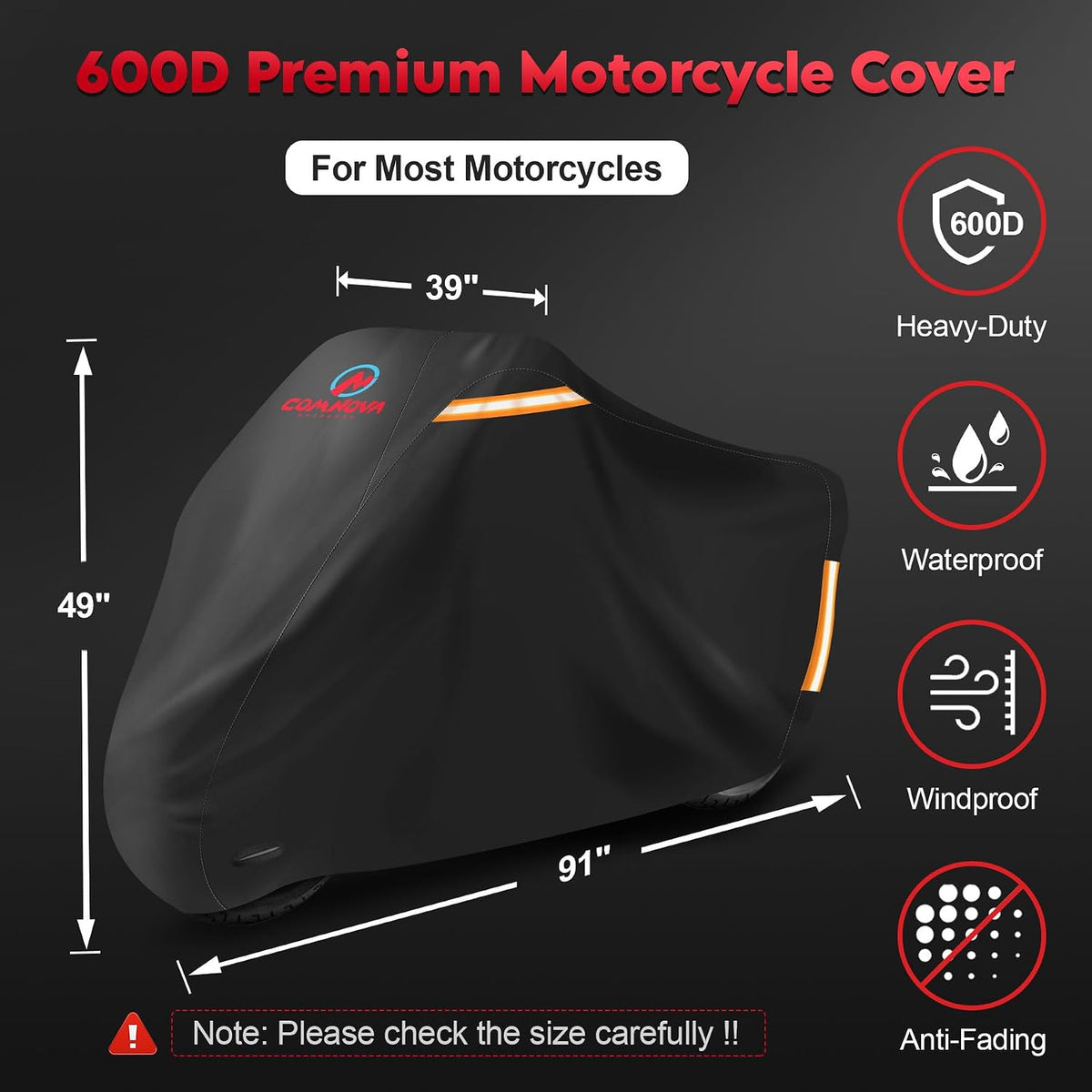 comnova motorcycle cover 91 inch - 600d outdoor shown in use