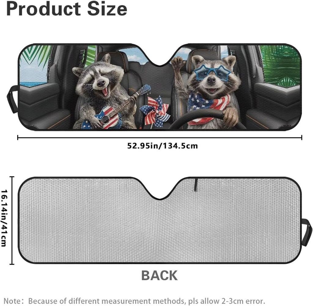 Tuoxiukan Raccoon Car Windshield Sun Shade for 2007-2023 Wrangler Rubicon Sahara TJ JK JKU 2 & 4 Door Funny Sun Shade Car Window 52x16 UV Blocking Automotive Interior Accessories