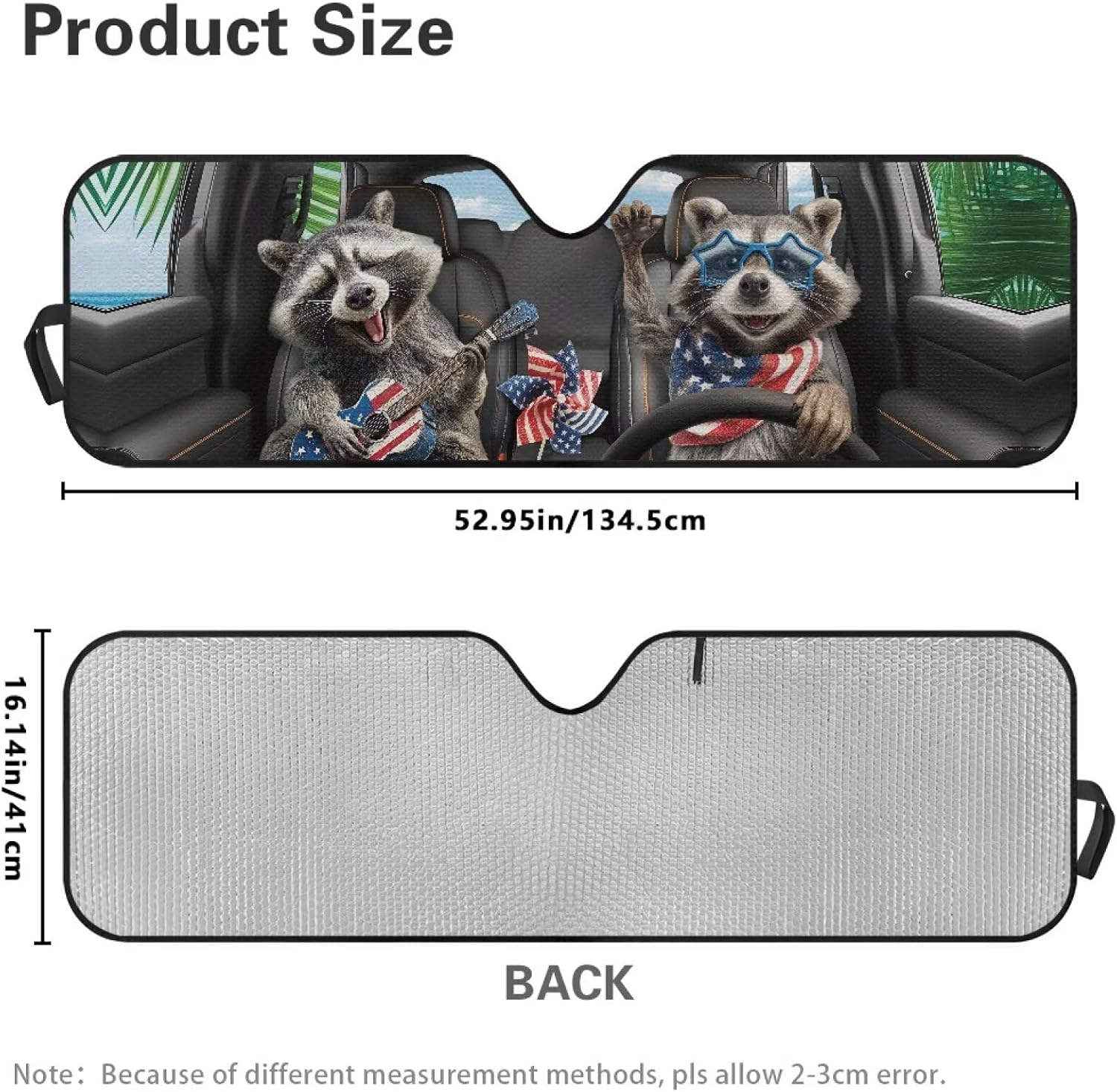 Tuoxiukan Raccoon Car Windshield Sun Shade for 2007-2023 Wrangler Rubicon Sahara TJ JK JKU 2 & 4 Door Funny Sun Shade Car Window 52x16 UV Blocking Automotive Interior Accessories