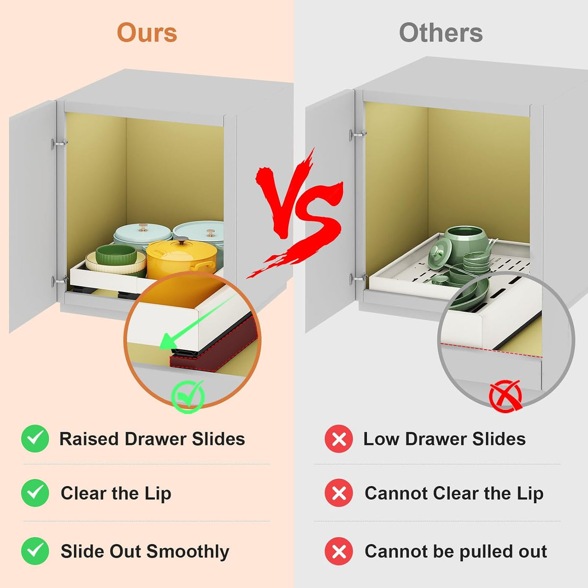 fokyfok pull out cabinet organizer,11"-16"w,17"-24"d,expandable,adhesive, close-up detail