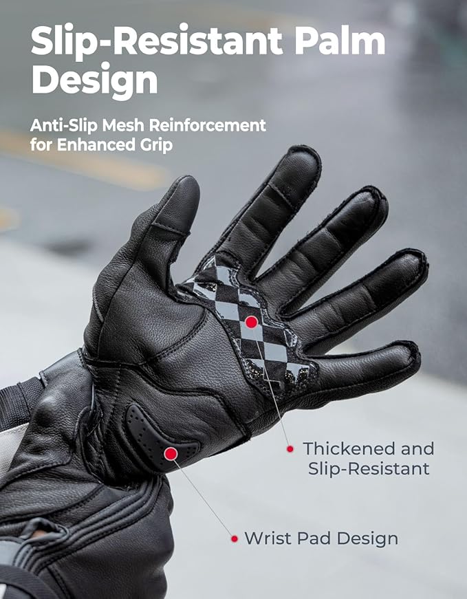 KEMIMOTO Motorcycle Leather Gloves, Sheepskin Protective Gloves