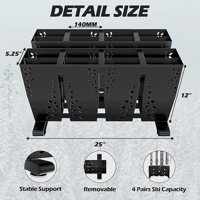 Heavy Duty Metal Ski Storage Rack, 8 Pair Freestanding Steel Ski Holder - Image 2