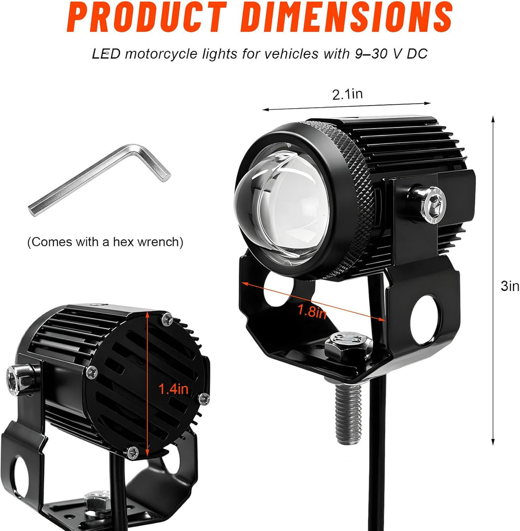 2 PCS Motorcycle LED Driving Fog Lights, 15W LED Pods Projector Lights High Low Beam Auxiliary Spotlight, 12-80V 2000 Lumens Headlights Fog Lamps for Motorcycles ATVs UTVs