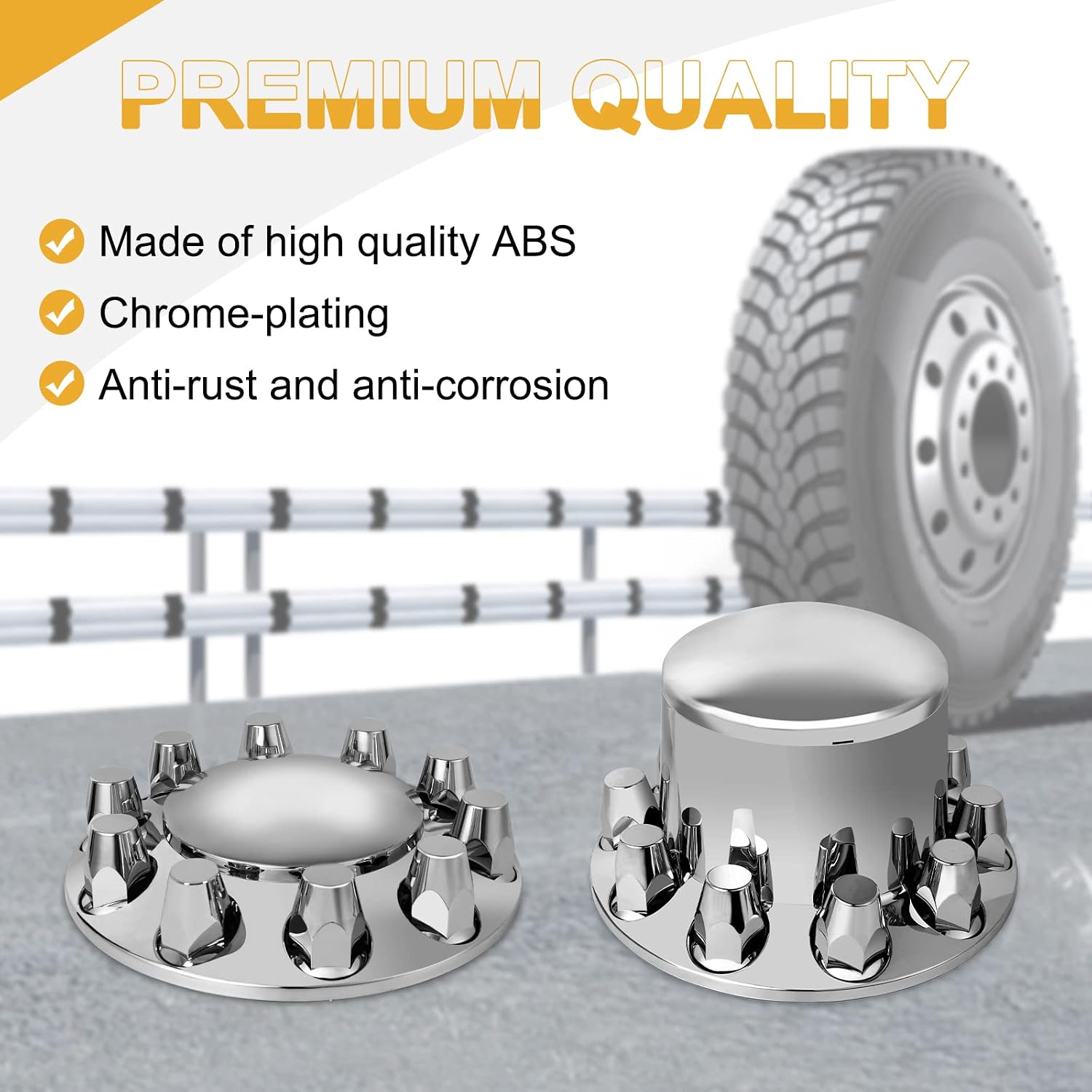 33mm Axle Cover Chrome Dome Combo Kit Thread-On Lug Nut Covers with 2 Front and 4 Rear Axle Wheel Covers Removable Hub Caps for Semi Truck (Installation Tool Included)