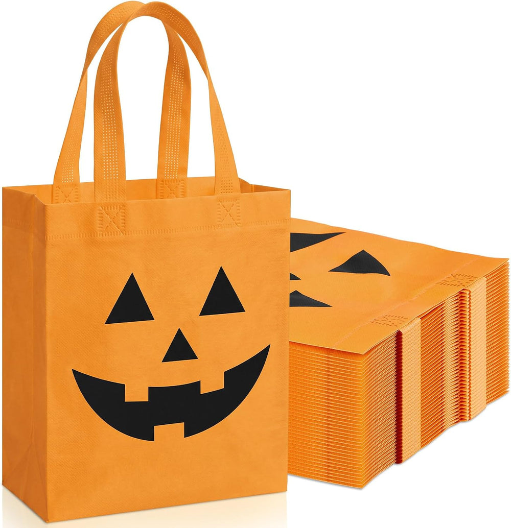 Threlaco 60 Pcs Jack Lantern Halloween Bulk Gift Bags, 10 x 8 x 4 Inch