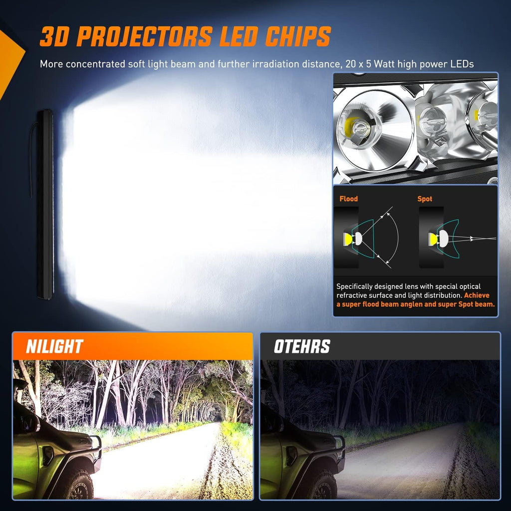 nilight - 40004c-a led light bar 21inch 100w, front angle view