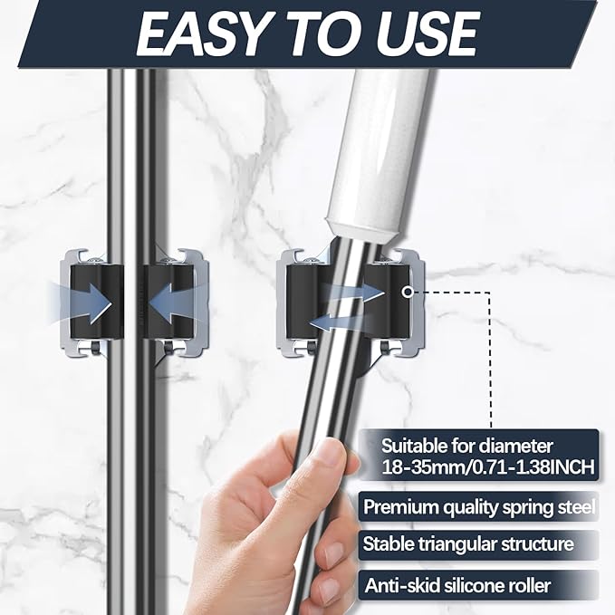 3-H 6 Pack Mop and Broom Holder Big Size Hanging 1 KG Extra, Broom Holder Wall - Image 5