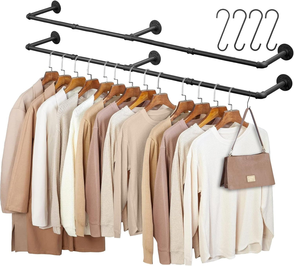 industrial pipe clothing rack, 66.1" wall mounted clothes, main product view