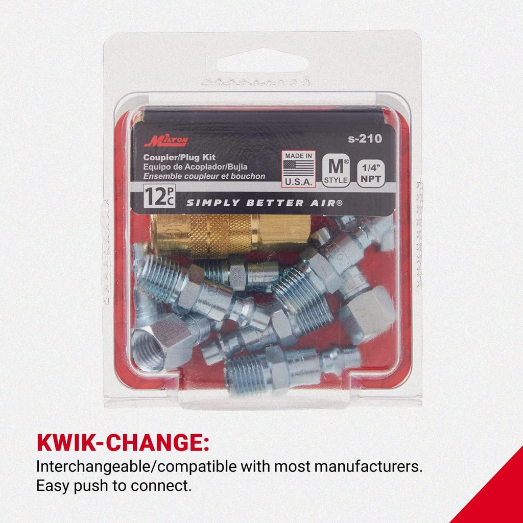 milton (s-210) 1/4" npt m-style coupler and plug, package contents