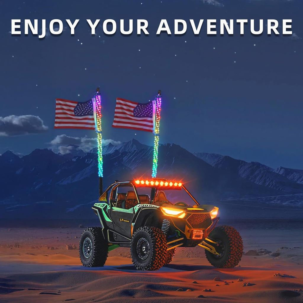 2pc 4ft Spiral RGB LED Whip Lights for UTV, LED Whips for SXS ATV Boat Offroad, RF Remote Control Compatible with Polaris RZR Can-Am Maverick X3 Sportsman Outlander