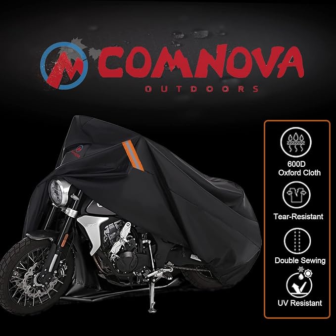 Comnova Motorcycle Cover 104 Inch, 600D Universal Motorcycles Cover Waterproof - Image 2