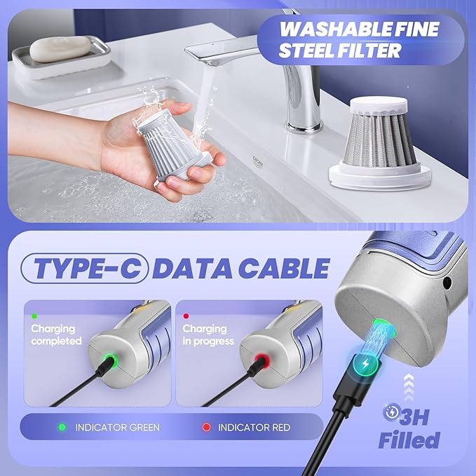 Saker Car Vacuum Portable Cordless 15000PA, 3 in 1 Handheld Vacuum - Image 5
