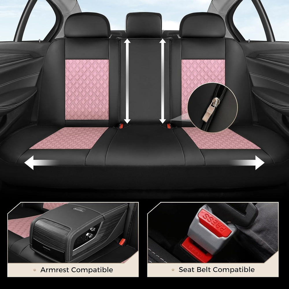 Coverado Car Seat Covers Full Set, Pink Car Seat Covers, Luxury Leather Car S...