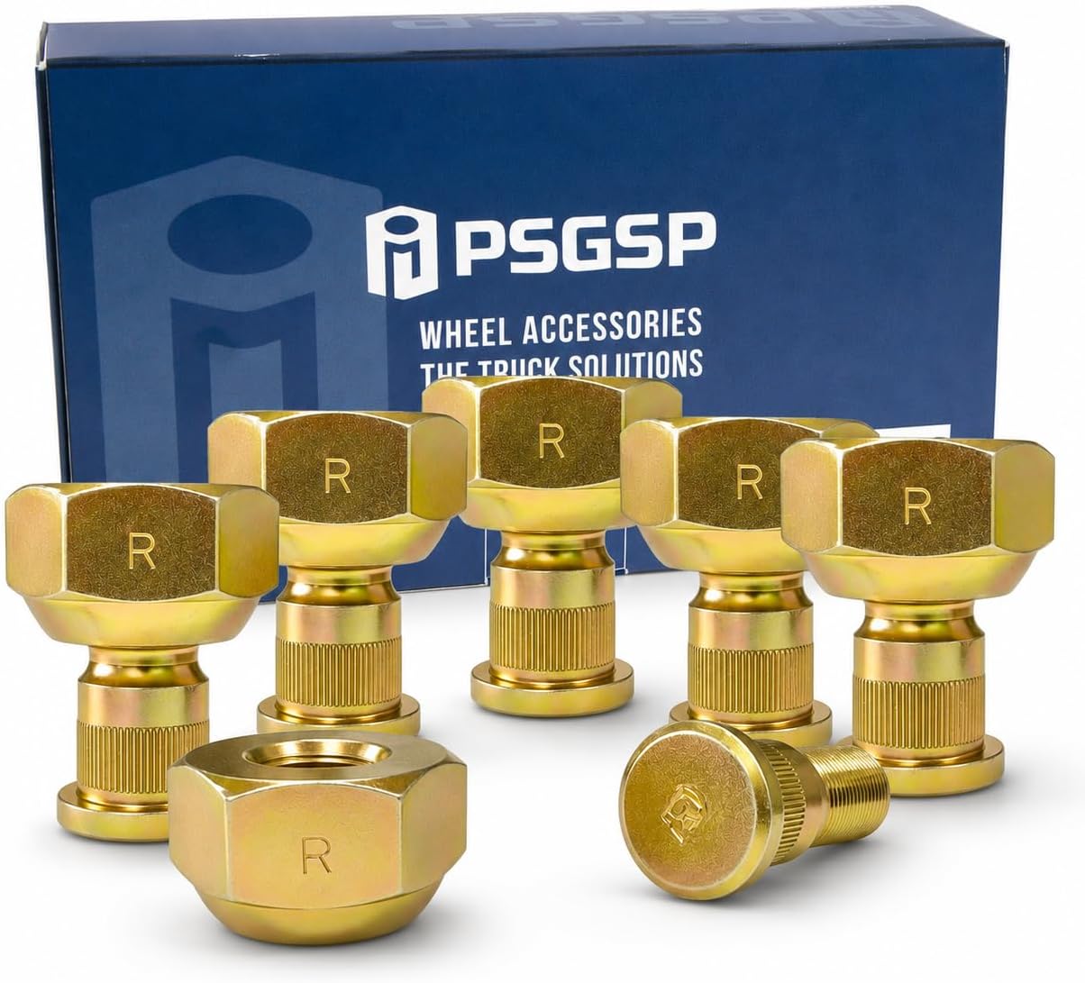 6-Lug Front Wheel Nuts & Studs Set, M20 x 1.5 Right-Hand Thread, Isuzu NPR NPR-HD NQR NRR Reach, GMC Chevy W3500-W5500, Ball Seat, Steel Wheels Only, Made in Taiwan