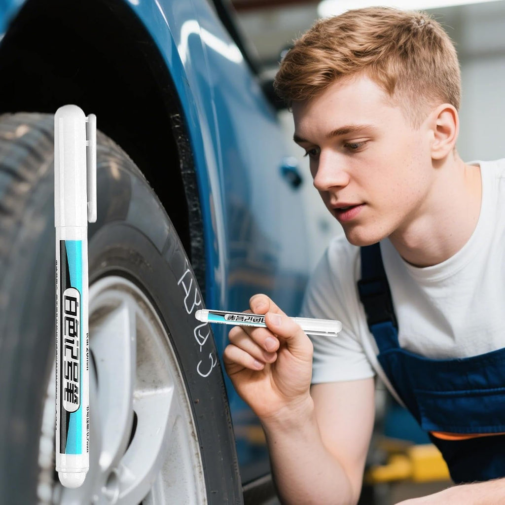 Tire Marker White - Waterproof Paint Pen, Automotive Pencil, Tire Lettering Marker, Long Lasting Rubber Writing Tool | Commercial Construction Use For Vehicle Maintenance Marking