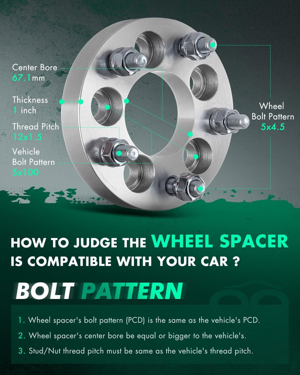 SCITOO 1" Wheel Spacers 5x100 for Chevrolet Beretta 2Pcs | Wheel Spacers Adapters 12x1.5 Studs 67.1mm HB 5 Lug for Chevrolet Cavalier for Toyota Camry for Toyota Celica