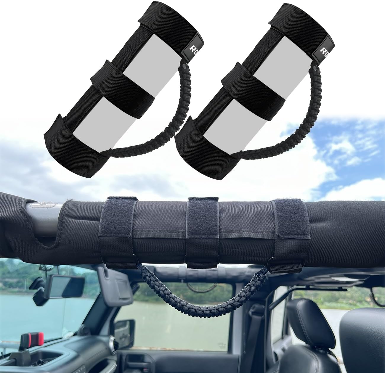 ROMASO Roll Bar Grab Handle for Jeep Wrangler,Grab Handle for Jeep Wrangler YJ TJ JK JL&Gladiator JT 1986-2025,Paracord Handles,Black,Pack of 2
