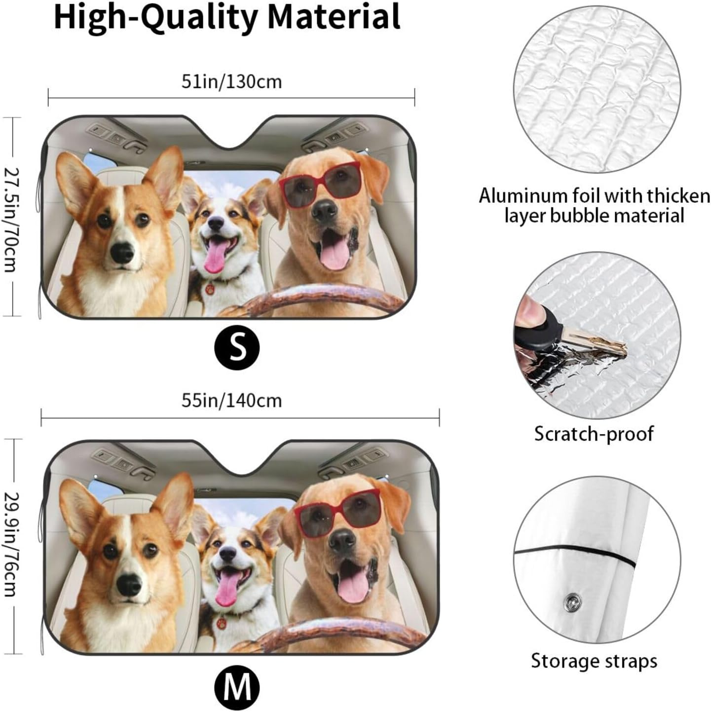 Custom Pet Windshield Sunshade with Photo, Funny Dog Cat Driving Car Front Windshield Sun Shade UV Rays and Keeps Your Vehicle Cool Foldable Auto Sunshade for Car Truck SUV Auto