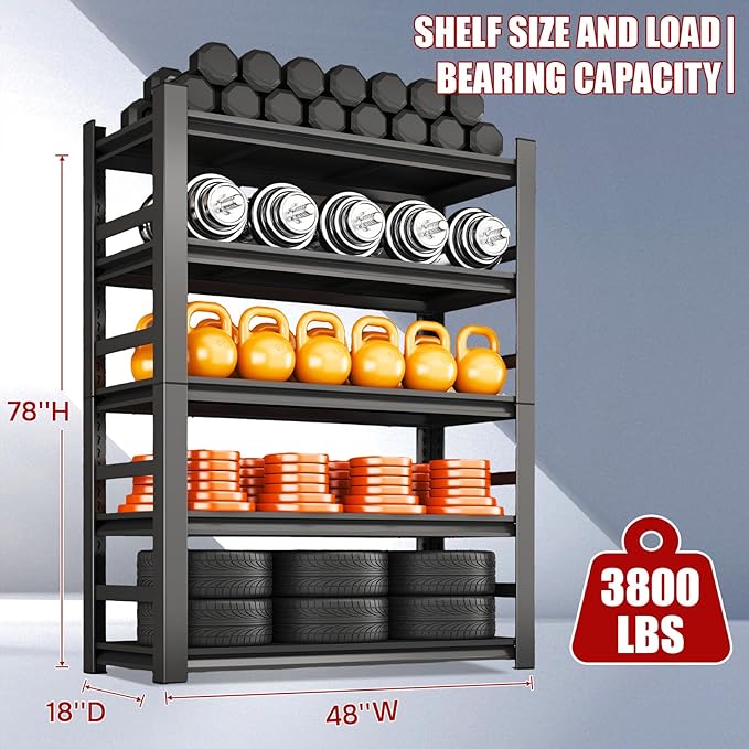 48" W, Heavy Duty 5-Tier Steel Garage Shelving Unit | 3800LB Capacity| Garage & - Image 2