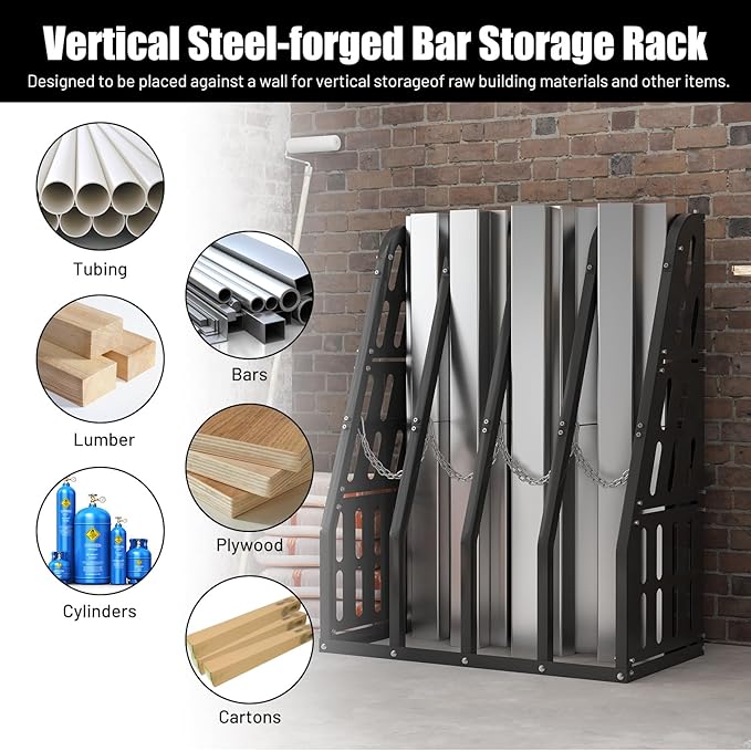 1500LBS Vertical Bar Rack Standing Storage Rack, 4 Bays Lumber Storage Rack - Image 3